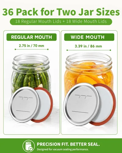 Miniatura 3 de 36 Pack Mason Jar Lids for Wide and Regular Mouth Jars, with Date Reminder Vacuum Seal Lids for Electric Mason Jar Vacuum Sealers