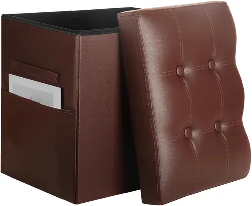 Miniatura 8 de BelugaHelper Otomana de almacenamiento reposapiés taburete, banco reposapiés de cuero plegable con asiento acolchado de espuma más gruesa. Taburete