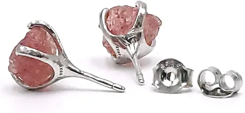 Miniatura 70 de Natural raw gemstone stud earrings with white gold over 925 sterling silver, 6 to 7mm rough genuine quality birthstone gift for her, Uniquelan