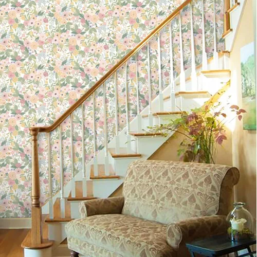 Miniatura 7 de Ismoon Papel tapiz de contacto floral rosa bohemio para despegar y pegar, 16.1 x 78.7 pulgadas, papel de pared autoadhesivo extraíble para gabinetes