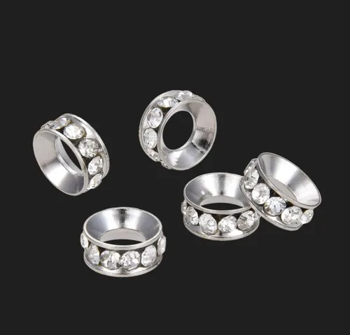 Miniatura 2 de 50 cuentas sueltas de diamantes de imitación de cristal de grado A de Adabele de 0.315 pulgadas (agujero grande de 0.138 pulgadas) chapadas en plata