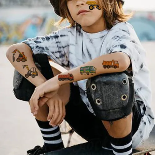 Miniatura 5 de CHARLENT Tatuajes temporales para automóviles y camiones para fiestas infantiles, 74 hojas individuales, para construcción de automóviles