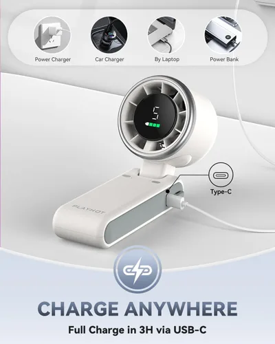 Miniatura 5 de PlayHot Ventilador turbo portátil de mano, de 5 velocidades, funciona con pilas, hasta 12 horas de batería, de mano 3 en 1, con refrigeración Air