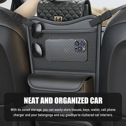 Miniatura 3 de Organizador de Coche para Almacenamiento Entre Asientos, Bolsa de Almacenamiento para Asiento Delantero de Cuero Nappa con Soporte para Pañuelos