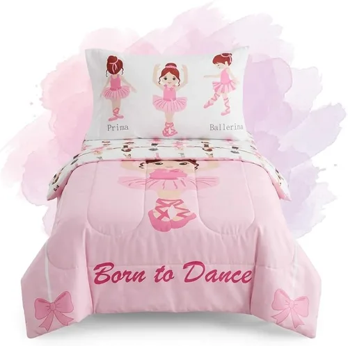 Miniatura 7 de EVERYDAY KIDS Juego de ropa de cama de 4 piezas para niños pequeños -Born to Dance Ballerina- Incluye edredón, sábana plana, sábana ajustable