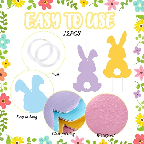 Miniatura 3 de Beeveer 12 letreros de Pascua con estacas para patio al aire libre, conejo, césped, coloridos conejos, decoración de estacas de jardín