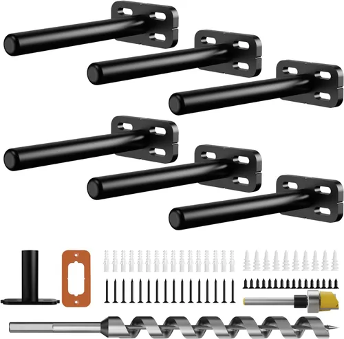 Miniatura 18 de 8 piezas de soportes de estante de pared resistentes para estantes flotantes ocultos, invisibles, negros, soportes de estante decorativos