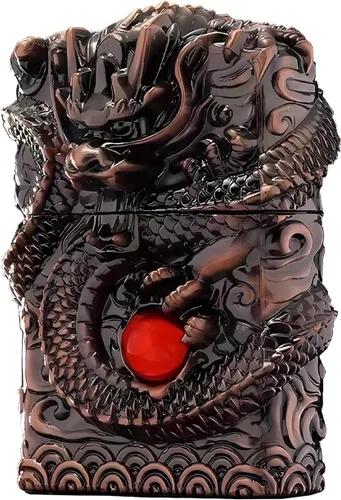 Encendedores de dragón tallado vintage, encendedor de trinchera reutilizable antiguo de queroseno para colección, decorativo, regalo (bronce)