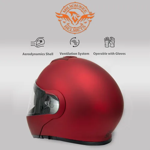 Miniatura 6 de Milwaukee Helmets MPH9827DOT Cypher - Casco modular de motocicleta avanzado rojo plano con visera abatible, pequeño