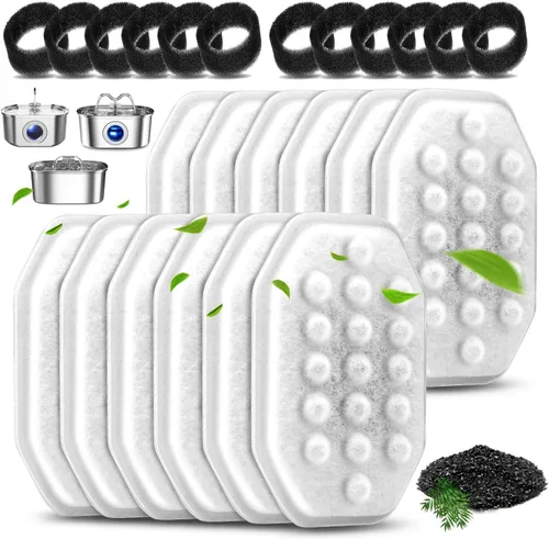 Miniatura 9 de Paquete de 8 filtros de fuente de agua para gatos con 8 esponjas de prefiltro para fuente de agua de 3.2L/108 onzas, repuesto de filtro de fuente