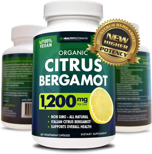 Suplemento de bergamota cítrica – Extracto 150:1, 1200 mg por porción, 70% polifenoles, de origen italiano, 60 unidades, suministro de 1 mes,
