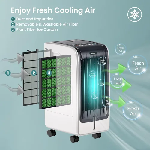Miniatura 6 de COSTWAY Enfriador de aire evaporativo portátil para habitación, enfriador de aire portátil 3 en 1 con control remoto, temporizador de 8 horas, 2