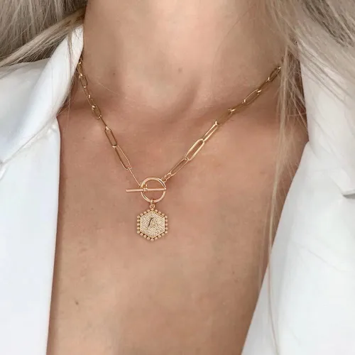 Miniatura 3 de IEFWELL Collares de oro en capas para mujer, chapado en oro de 14 quilates, cadena de clip de oro rosa, collar con inicial para mujer, cierre