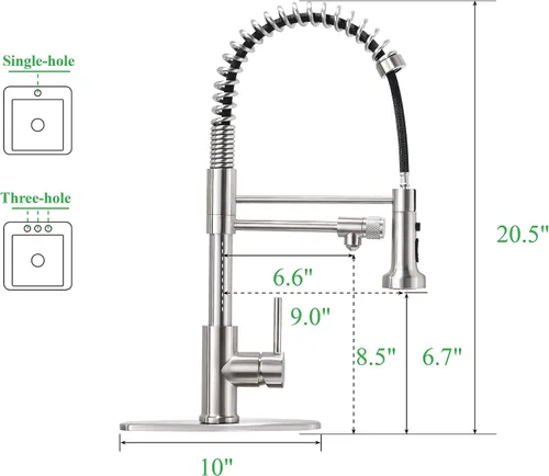 Miniatura 6 de Grifo de fregadero de cocina, grifo de filtración de agua abatible, filtro de barra, níquel cepillado, acero inoxidable, PB1017