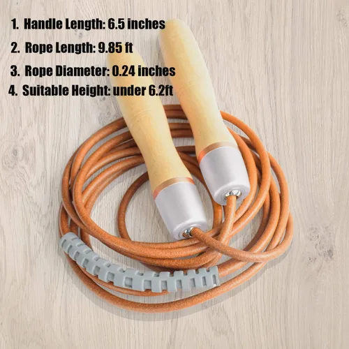 Miniatura 7 de Cuerda de saltar de cuero, cuerdas de salto ajustables, con rodamiento giratorio y asas de madera pura, para entrenamientos de gimnasio y fitness