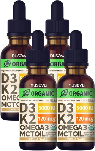 Miniatura 18 de Paquete de 2 gotas orgánicas de vitamina D3 K2 con aceite MCT y Omega 3 - Vitamina líquida D3 5000 UI - Suplemento de vitamina K2 D3 - Gotas