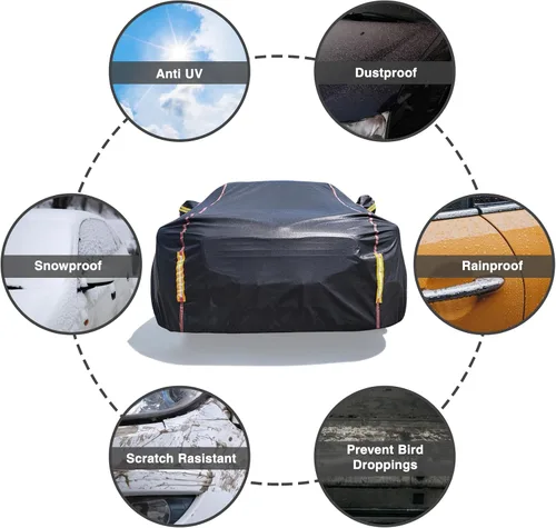 Miniatura 7 de Funda impermeable para automóvil para todo tipo de clima, 6 capas exteriores completas con cremallera de algodón, bolsillo de espejo. Funda