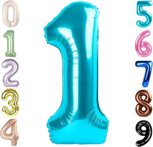 Miniatura 214 de Globos de números de 5 globos de 40 pulgadas, decoraciones de cumpleaños azules para niños y niñas, globos de números azul marino grandes