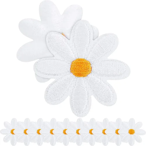 20 piezas de parches de flores de margarita, parches para planchar, delicados bordados para decoración de bricolaje, camisetas, mochilas, zapatos,