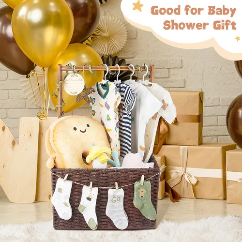 Miniatura 7 de Wisreach Cajón de madera para baby shower de armario, caja de almacenamiento para bebés con asa, cesta de almacenamiento plegable tejida a mano