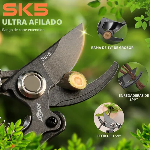 Miniatura 6 de DECERK® Tijeras de podar profesionales de 8.5 pulgadas, corta 4 veces más fácilmente con hoja de titanio de acero japonés ultra afilada, tijeras