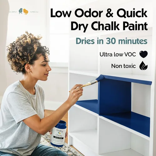 Miniatura 5 de Chalky Chicks - Pintura mate a la tiza, no requiere lijado, 4 onzas líquidas, color azul marino (DC Blue), para muebles, pintura sin preparación