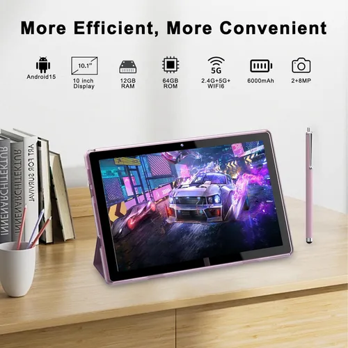 Miniatura 5 de HOTTABLET 10" Tableta Android 15 de 12 (4+8Expand) GB RAM+64GB ROM, cámara dual de 2+8 MP, batería de 6000 mAh (tableta+estuche+lápiz capacitivo)