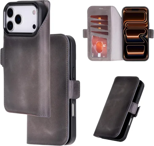 Miniatura 11 de Bayelon Cartera de cuero Cas para iPhone 15 Pro - Funda con tapa abatible, funda tipo cartera para iPhone 15 Pro, funda tipo cartera, función atril