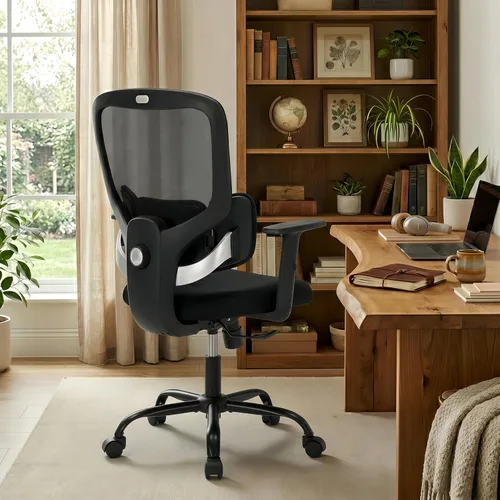 Miniatura 7 de Silla de oficina ergonómica grande y alta, silla de escritorio de malla para computadora con soporte lumbar ajustable y respaldo alto, capacidad
