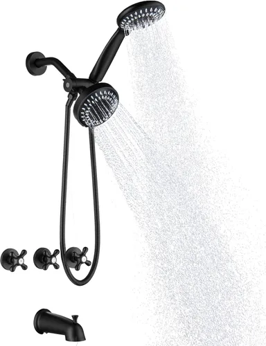 Miniatura 11 de Juego de 3 manijas para bañera y ducha, color negro mate, 2 en 1, doble ducha, grifos de ducha, kit de molduras de bañera y ducha, sistema de ducha