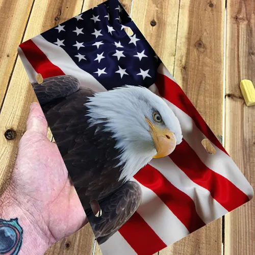 Miniatura 5 de Placa de matrícula de la bandera estadounidense con águila calva, etiqueta de metal de aluminio para automóvil, símbolo patriótico nacional