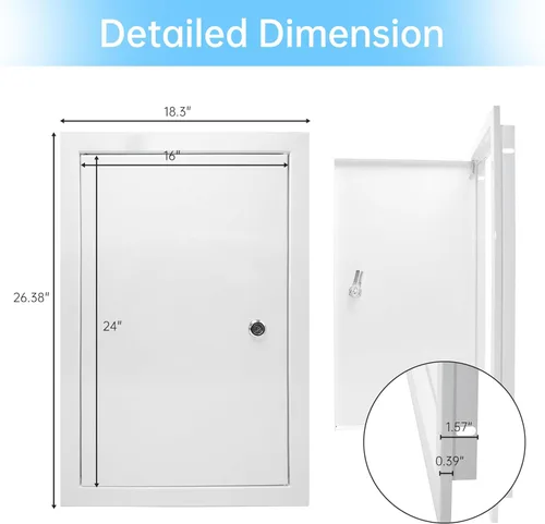 Miniatura 2 de Panel de acceso de yeso de 1,2 mm de espesor, puerta de acceso de 16 x 24 pulgadas con cerradura y llave, panel de acceso de pared resistente