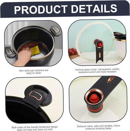Miniatura 2 de Mini olla a presión, olla de calentamiento rápido de 8 litros con asas de bloqueo, olla antiadherente con tapa transparente estable para gas
