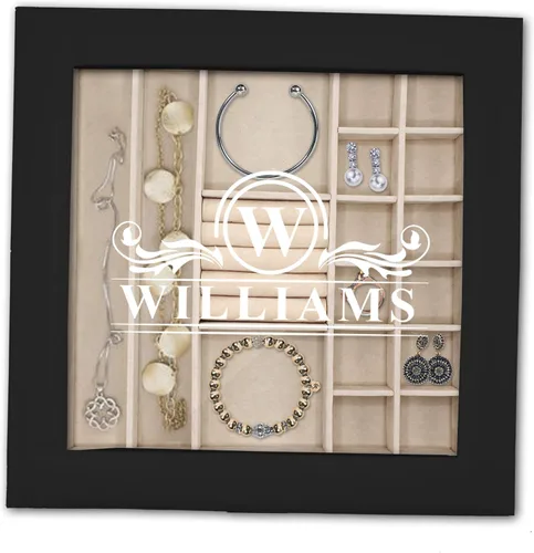 Miniatura 5 de Joyero personalizado con bandeja extraíble, organizador, cerradura, llave y parte superior de cristal, monograma y grabado personalizado