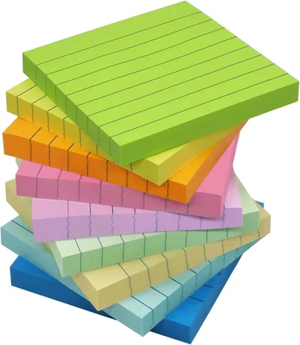 HQCME Paquete de 9 blocs de notas adhesivas forradas de 7,6 x 7,6 cm, blocs de notas adhesivas con líneas, 9 colores múltiples con líneas y colores