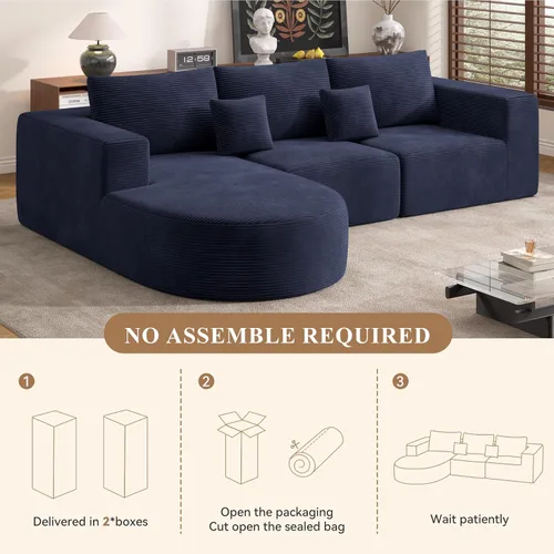 Miniatura 6 de Sofá modular modular con diván en forma de L, sofá cama moderno seccional Cloud con asiento profundo, sofás de compresión de esponja, no requiere