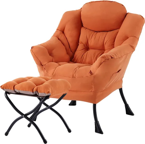 Miniatura 12 de Welnow - Silla perezosa con otomana, moderna silla de descanso con reposabrazos y bolsillo lateral, juego de sillón tapizado de ocio, sillón