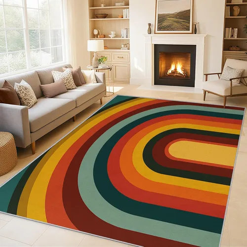 Miniatura 8 de 2x3 Retro Wavy Throw Rugs for Entryway, Washable Mid Century Modern Pattern Indoor Door Mat, Bedroom Kitchen Entrance, Non Slip Soft Thin, Abstract
