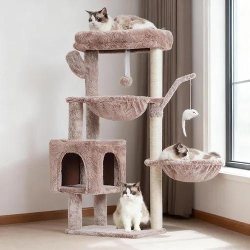 Miniatura 12 de Heybly Árbol para Gatos, Torre Condo de 39.4 Pulgadas con Poste Rascador, Torre para Gatos de Interior, Poste de Sisal Completamente Envuelto