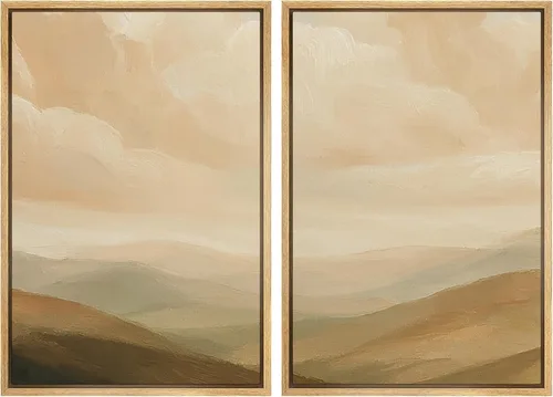 Miniatura 8 de SIGNWIN Lienzo enmarcado para pared, juego de arte sereno de paisaje de pantanos, ilustración rústica, arte moderno, minimalismo, decorativo