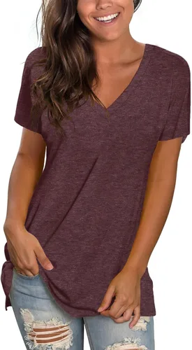 Miniatura 10 de Sipaya - Camiseta de mujer con cuello en V, básica, de ajuste suelto, manga corta, estilo casual