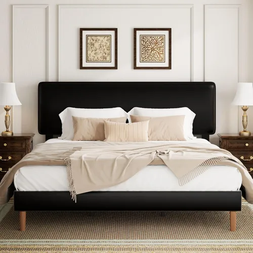 Miniatura 9 de HAOARA Marco de Cama con Plataforma Tapizada de Tamaño Completo, Cabecera Ajustable de Cuero PU, No Necesita Somier, Soporte de Listones de Madera
