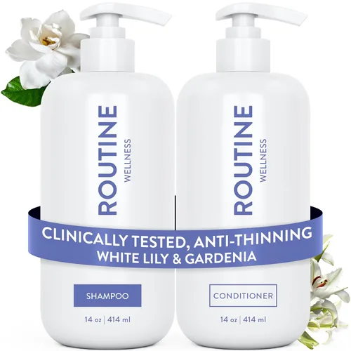 Miniatura 13 de Routine Wellness Set de champú y acondicionador antiadelgazamiento para cabello adelgazante - Biotin DHT Blocker Mujeres y Hombres - Champú seguro