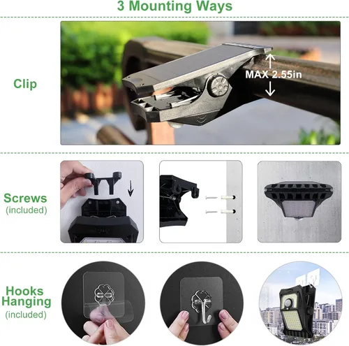 Miniatura 3 de Tryme 45LEDs Luces solares para exteriores con sensor de movimiento, luces de clip con sensor de movimiento, 3 modos, 3 formas de montaje, luz