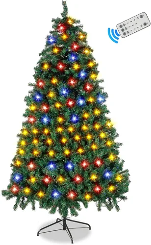 COLORSOUL Árbol de Navidad artificial preiluminado de 7 pies con control remoto, árbol de Navidad realista de abeto con 500 luces LED y 1592 puntas