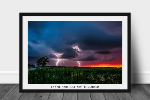 Miniatura 3 de Storm Photography Print (Not Framed) Picture of Lightning Strikes as Firefly Whirls About at Sunset on Stormy Evening in Oklahoma Weather Wall Art