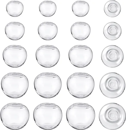 Miniatura 7 de Pandahall - 60 cuentas redondas hechas a mano de 0.551 in de vidrio transparente soplado con 5 colores de tapa de latón, botellas de bola de cristal