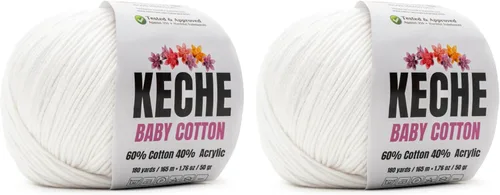 Miniatura 88 de Keche Hilo de algodón, 60% algodón, 40% hilo acrílico, hilo de algodón suave para crochet y tejer, hilo amigurumi, 1 madeja/bola, 1.76 onzas (50g)
