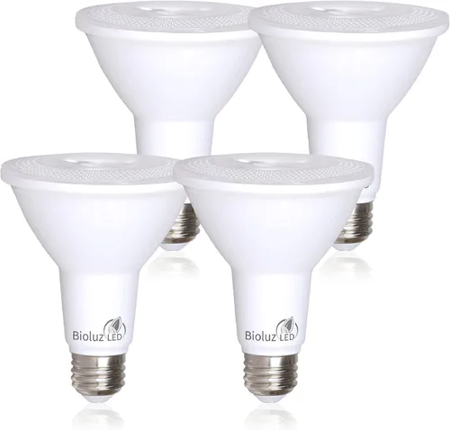 Bioluz LED Paquete de 4 bombillas LED PAR30 de luz de inundación para interiores y exteriores, alto CRI, equivalente a 75 W usando 11 W, regulable,