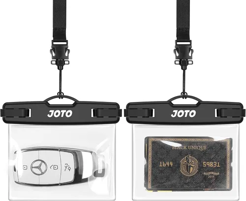 JOTO Paquete de 2 fundas impermeables para llaves de automóvil con cordón para natación, surf, cartera pequeña impermeable, bolsa seca para dinero,